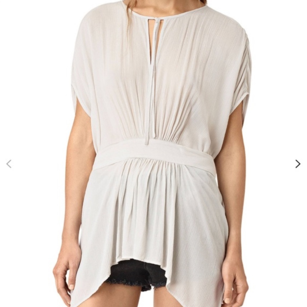 All Saints | Nevis Top Romantic Viscose Batwing Blouse Waist Tie wm380j